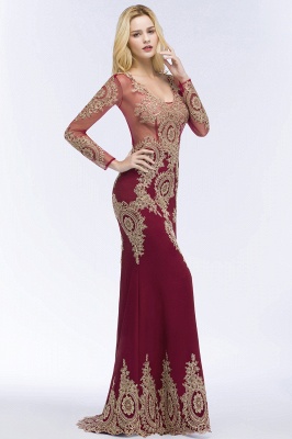 RUTH | Mermaid V-neck Floor Length Long Sleeves Appliques Prom Dresses_7