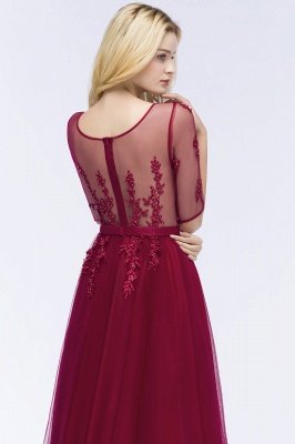 QUEENIE | A-line Floor Length Appliques Tulle Bridesmaid Dresses with Sleeves_12