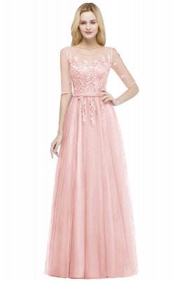QUEENIE | A-line Floor Length Appliques Tulle Bridesmaid Dresses with Sleeves_1