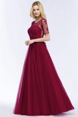 QUEENIE | A-line Floor Length Appliques Tulle Bridesmaid Dresses with Sleeves_10