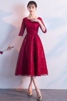 A-line Scoop Half Sleeves Tea Length Sequined Patterns Homecoming/Cockatail Dresses_2