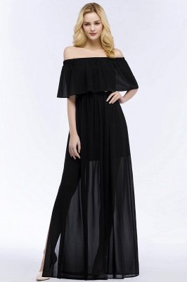 PANDORA | A-line Off-the-shoulder Floor Length Black Chiffon Bridesmaid Dresses_2