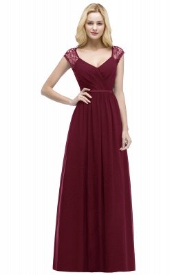 ROSALIA | A-line V-neck Floor Length Lace Chiffon Bridesmaid Dresses with Sash_1