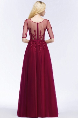 QUEENIE | A-line Floor Length Appliques Tulle Bridesmaid Dresses with Sleeves_6