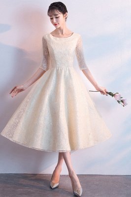 A-line Scoop Half Sleeves Tea Length Sequined Patterns Homecoming/Cockatail Dresses_1
