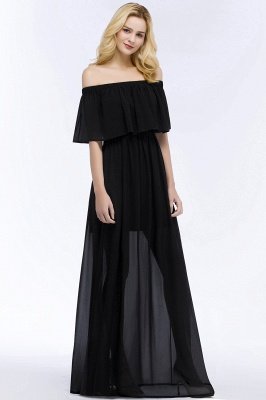 PANDORA | A-line Off-the-shoulder Floor Length Black Chiffon Bridesmaid Dresses_8