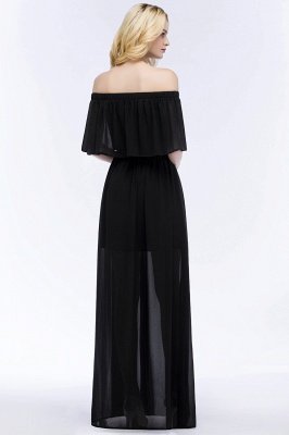 PANDORA | A-line Off-the-shoulder Floor Length Black Chiffon Bridesmaid Dresses_6