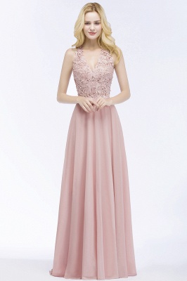 PAM | A-line V-neck Sleeveless Long Appliques Chiffon Bridesmaid Dresses_9