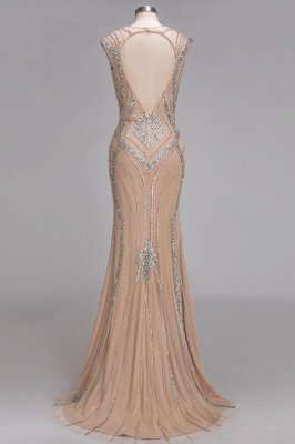 V-Neck Long Gorgeous Mermaid Crystal Sleeveless Beadings Prom Dress_3