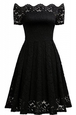 Solid Lace Peasant aus der Schulter A-Linie Kleid