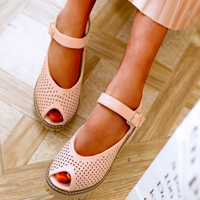 Peep Toe Platform Buckle Daily Chunky Sandals_12