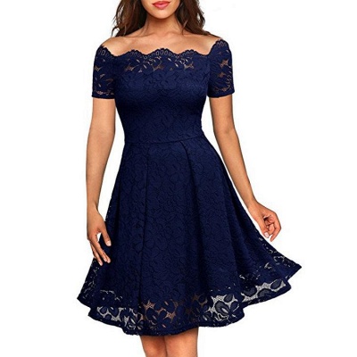 Solid Lace Peasant Off The A-ligne Dress_3