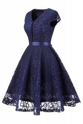 Women's Vintage 1950s Short Sleeve A-Line Cocktail Party Swing Dress with Floral Lace_3