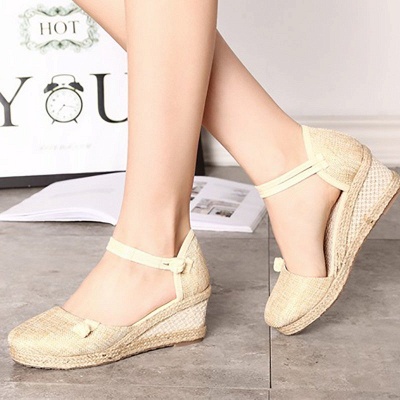 Espadrilles Button Tägliche Stoff Keil Sandalen_15