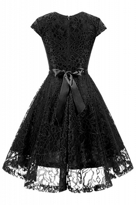 Women's Vintage 1950s Short Sleeve A-Line Cocktail Party Swing Dress with Floral Lace_6