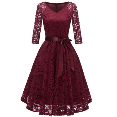 New Solid Lace Rundhalsausschnitt Vintage-Kleid_5