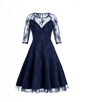 Black Half Sleeves Hollow Women Lace Dress_2