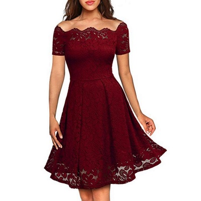 Solid Lace Peasant Off The A-ligne Dress_2