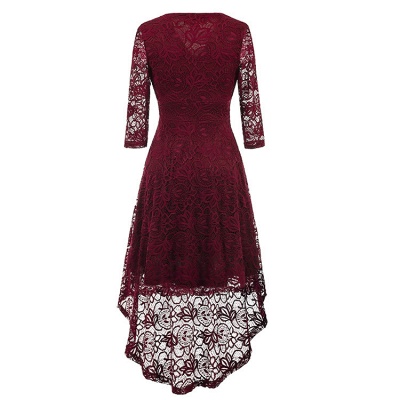 Women 1950s Vintage Deep V Neck High-low Hem Lace Cocktail Party Dress_5