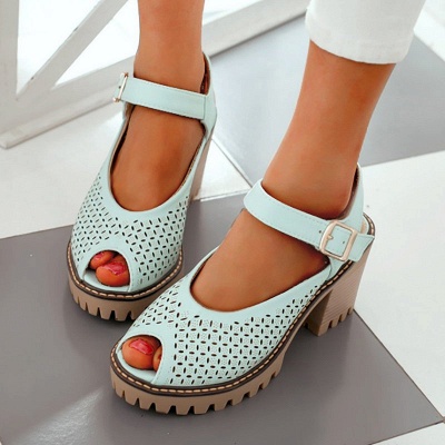 Peep Toe Platform Buckle Daily Chunky Sandals_10