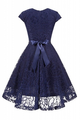 Women's Vintage 1950s Short Sleeve A-Line Cocktail Party Swing Dress with Floral Lace_2