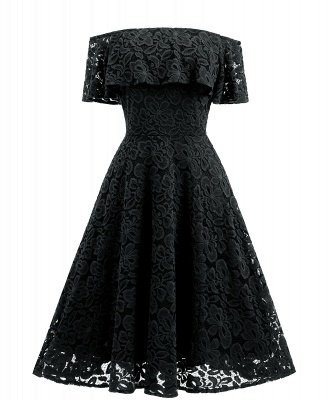 Women's Vintage Floral Lace Off Shoulder Cocktail Evening Party Swing Dress