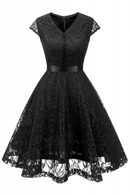 Women's Vintage 1950s Short Sleeve A-Line Cocktail Party Swing Dress with Floral Lace_7