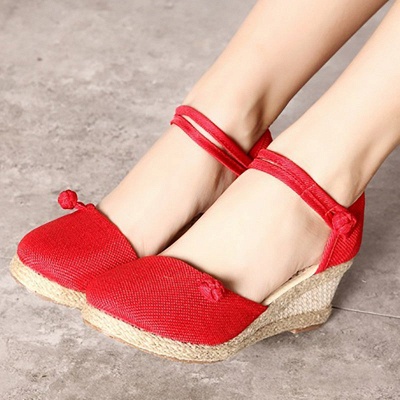 Espadrilles Button Daily Cloth Wedge Sandals_3