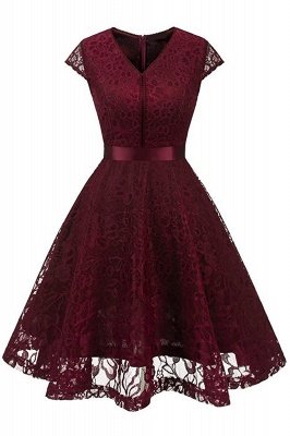 Frauen Vintage 1950er Jahre Kurzarm A-Linie Cocktail Party Swing Kleid mit Blumenspitze_8