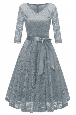 New Solid Lace Round Neck Vintage Dress