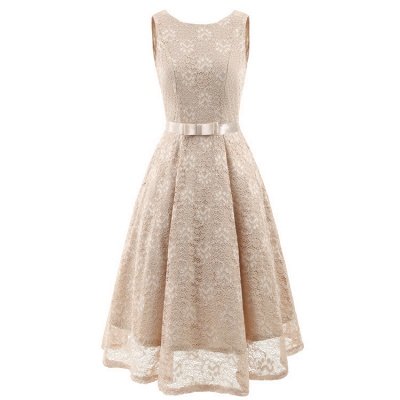 Pink Sleeveless Round Neck Lace Dress_3