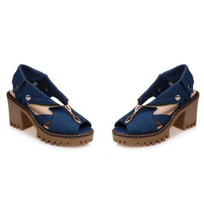 Denim Peep Toe Platform Women Chunky Sandals_2