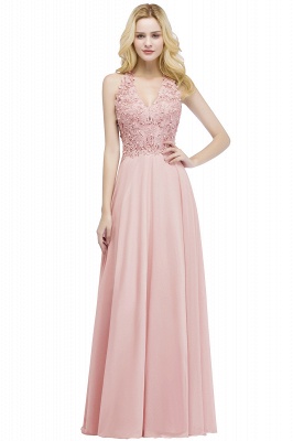 PAM | A-line V-neck Sleeveless Long Appliques Chiffon Bridesmaid Dresses_1