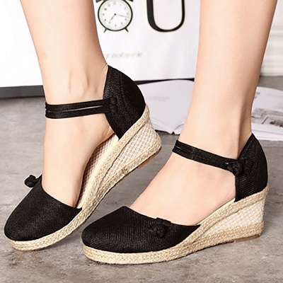 Espadrilles Button Daily Cloth Wedge Sandals_4