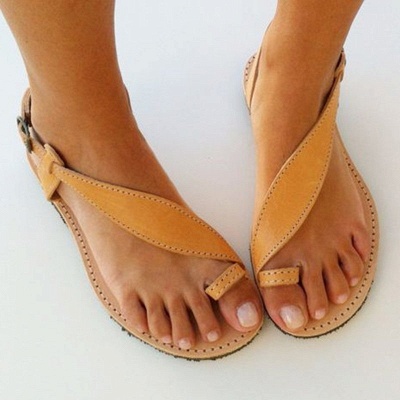 Brown Flat Heel Summer Buckle Sandals_3