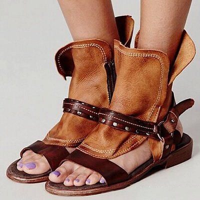 Niet PU flache Sommer täglich Peep Toe Buckle Sandalen_11