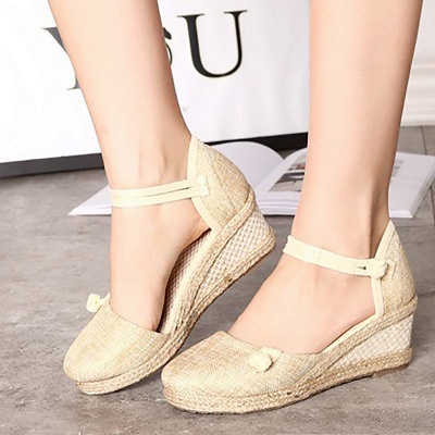 Espadrilles Button Tägliche Stoff Keil Sandalen_14