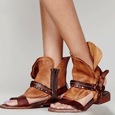 Niet PU flache Sommer täglich Peep Toe Buckle Sandalen_7