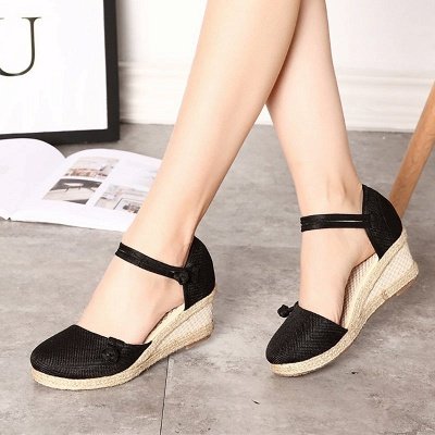 Espadrilles Button Tägliche Stoff Keil Sandalen_12