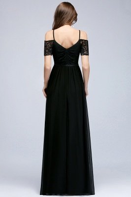 Lace Sexy Cold-Shoulder Chiffon Black Short-Sleeves Evening Dress_5