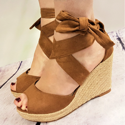 Espadrilles Bowknot Peep Toe Summer Wedge Sandals_1