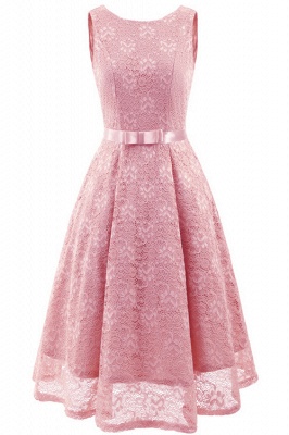 Pink Sleeveless Round Neck Lace Dress_5