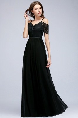 Lace Sexy Cold-Shoulder Chiffon Black Short-Sleeves Evening Dress_4