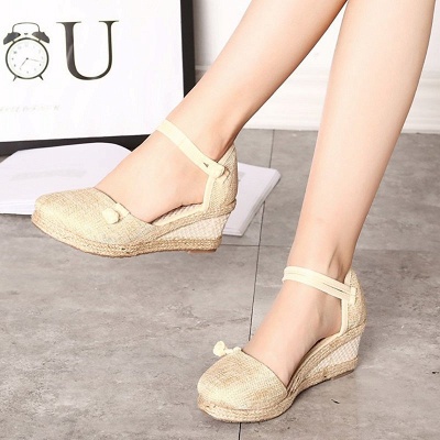 Espadrilles Button Daily Cloth Wedge Sandals_1