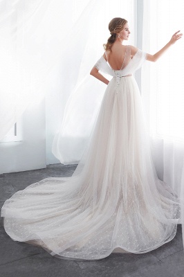 Elegant A-Line Sleeveless Floor Length Ivory Wedding Dresses_8