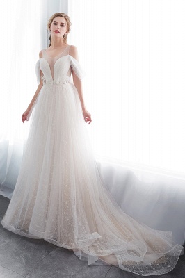 Elegant A-Line Sleeveless Floor Length Ivory Wedding Dresses_4