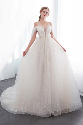 Elegant A-Line Sleeveless Floor Length Ivory Wedding Dresses_1
