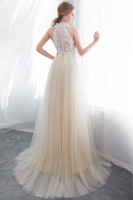 NATALIA | A-line Halter Floor Length Appliqued Tulle Evening Dresses_3