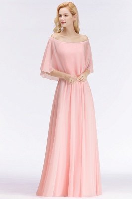 NOAH | A-line Long Off-the-shoulder Pink Bridesmaid Dresses with Sleeves_4