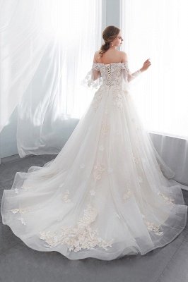 Sexy Off The Shoulder Floor Length Lace Appliques Tulle Ball Gown Wedding Dresses_7